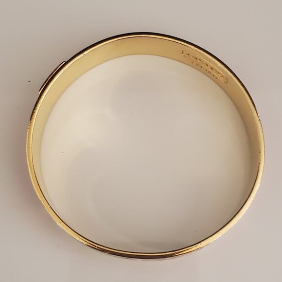 Coach Enamel Bangle Bracelet Pink Blush Signature C Gold Logo on Gold Plate - Picture 3 of 9